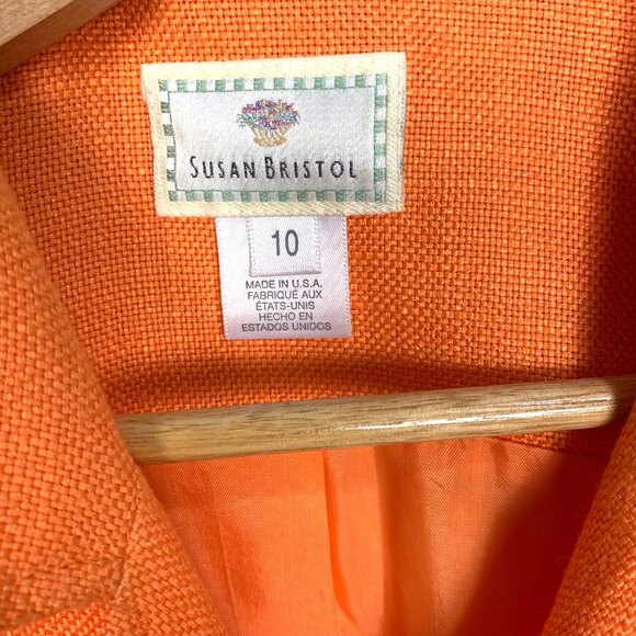 Vintage Y2K Peach Woven Skirt Suit By Susan Bristol Size 10 Blazer 14 Skirt 90s - Picture 7 of 15